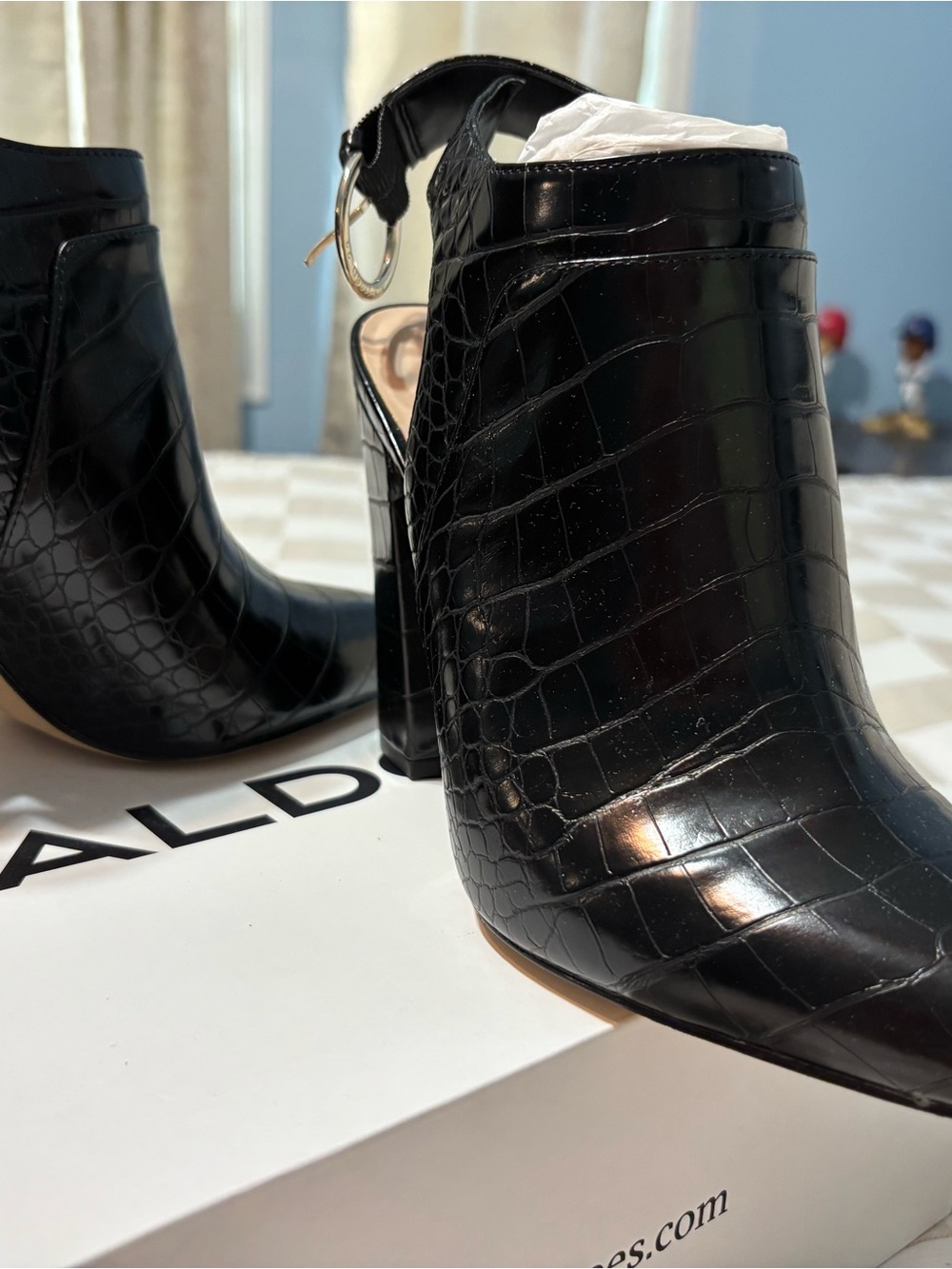 Aldo Black Croc-Embossed Slingback High Heel Mule